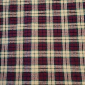 Plaid Fabric Burgundy Beige Cotton 22"x44" Small Piece for Quilting Crafts